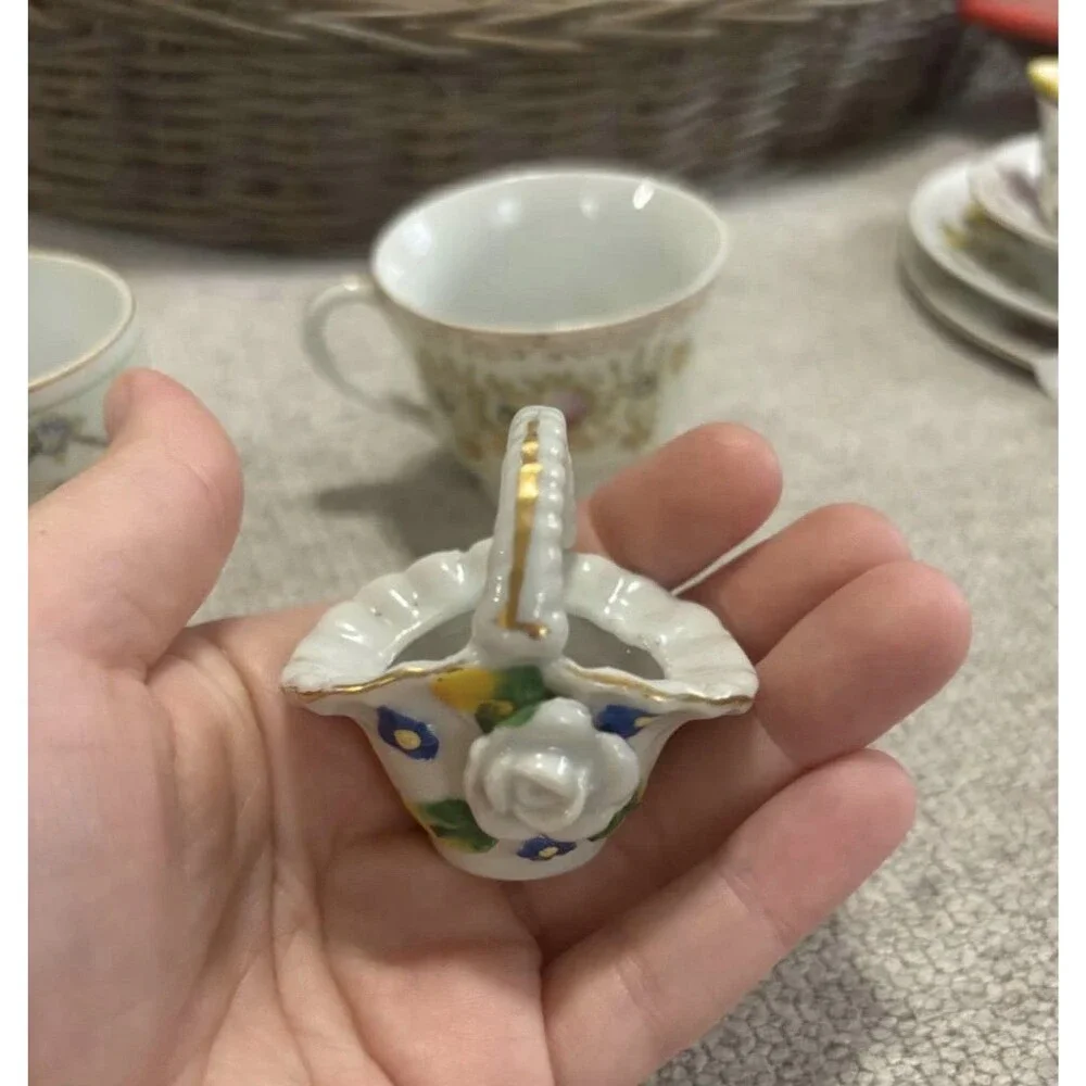 Vintage Occupied Japan Mini Demitasse Tea Cup Lot 3 Floral Gold Basket Porcelain
